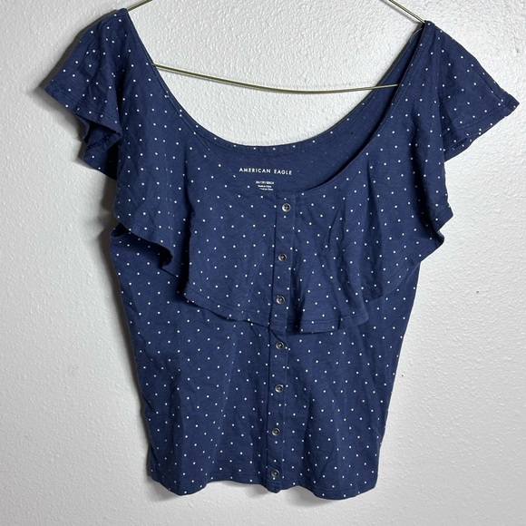 American Eagle Women Off Shoulder Dotted Blue Top size XS - Picture 2 of 7
